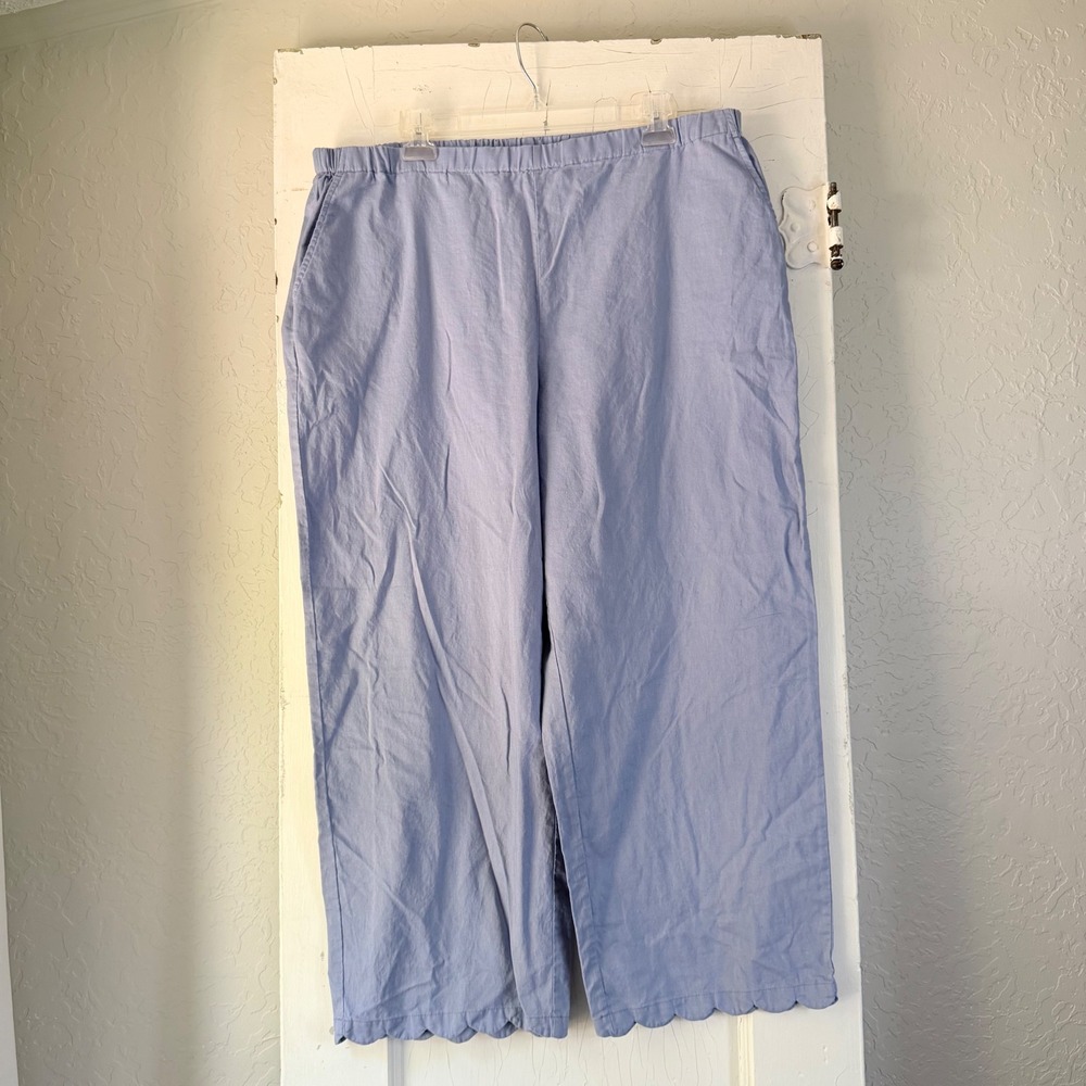 Haven Well Within Blue Linen Cotton Scallop Hem Cropped Wide Leg Pants XL